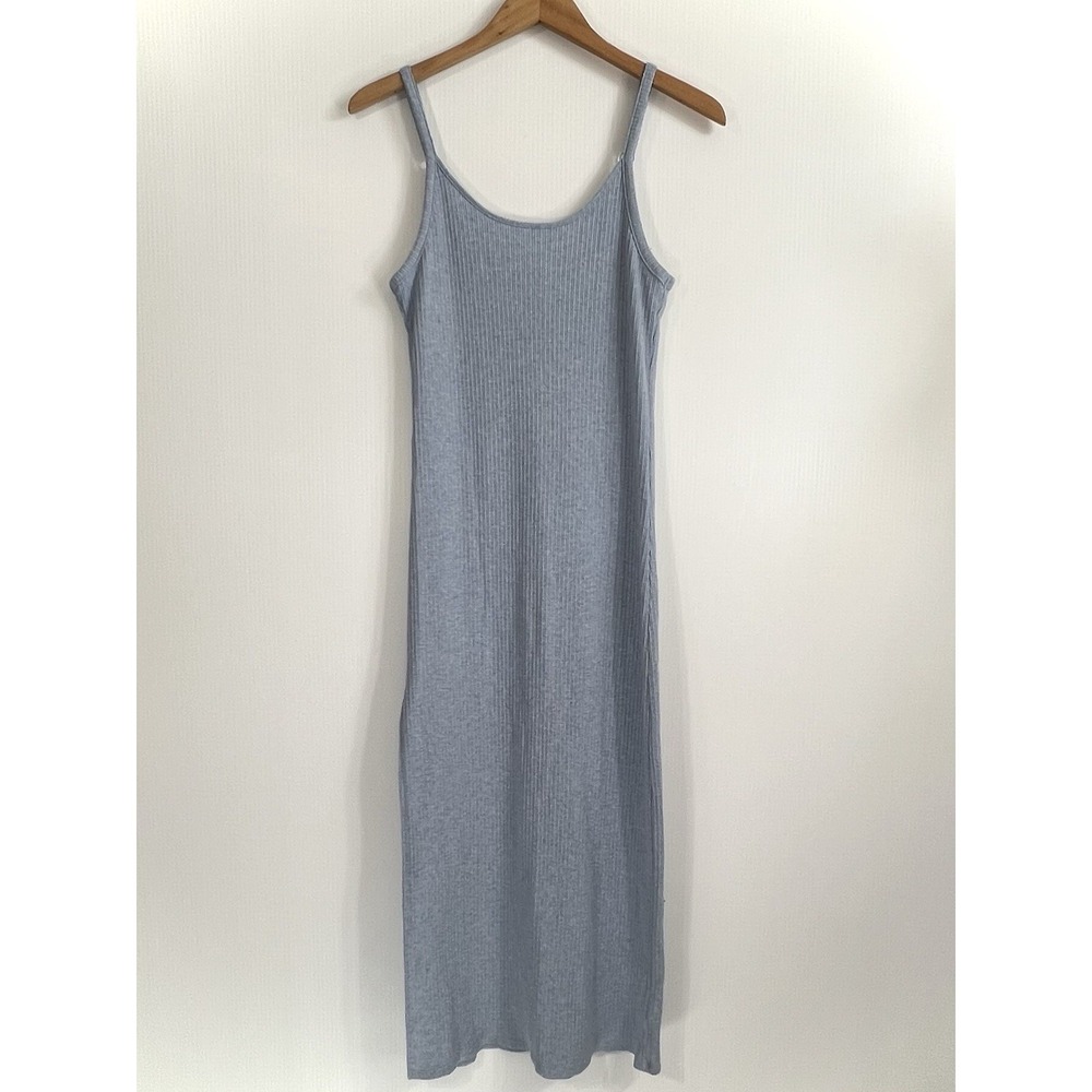 American Eagle Ribbed Maxi Dress Size Small Blue Strap Side Slit Cotton Blend